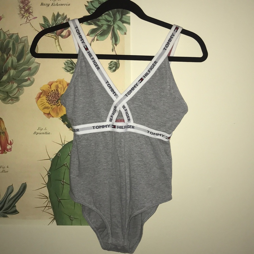 Tommy Hilfiger Gray Logo-Strap Bodysuit